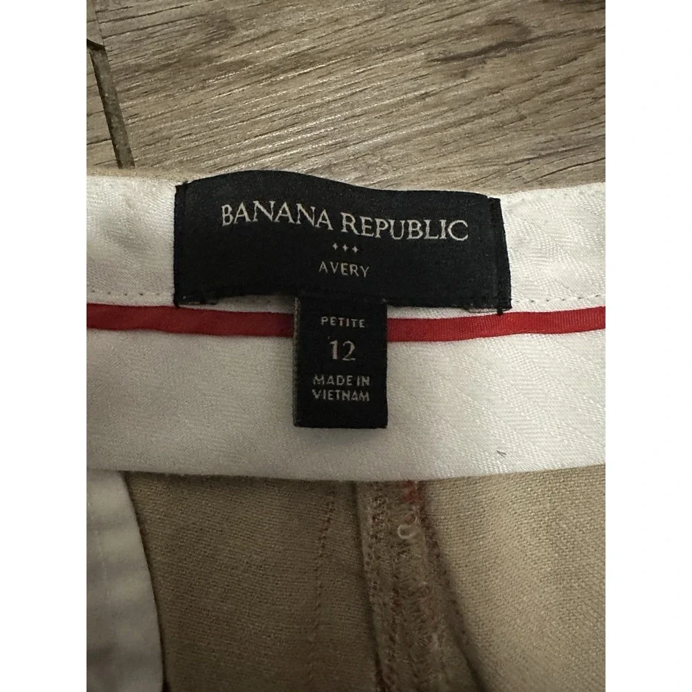 Banana Republic Sz 12 Avery‎ Striped Linen Blend Tailored Ankle Pants Beige Pink